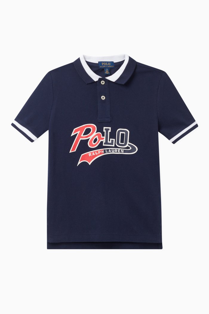 Logo Cotton Mesh Polo Shirt, Blue
