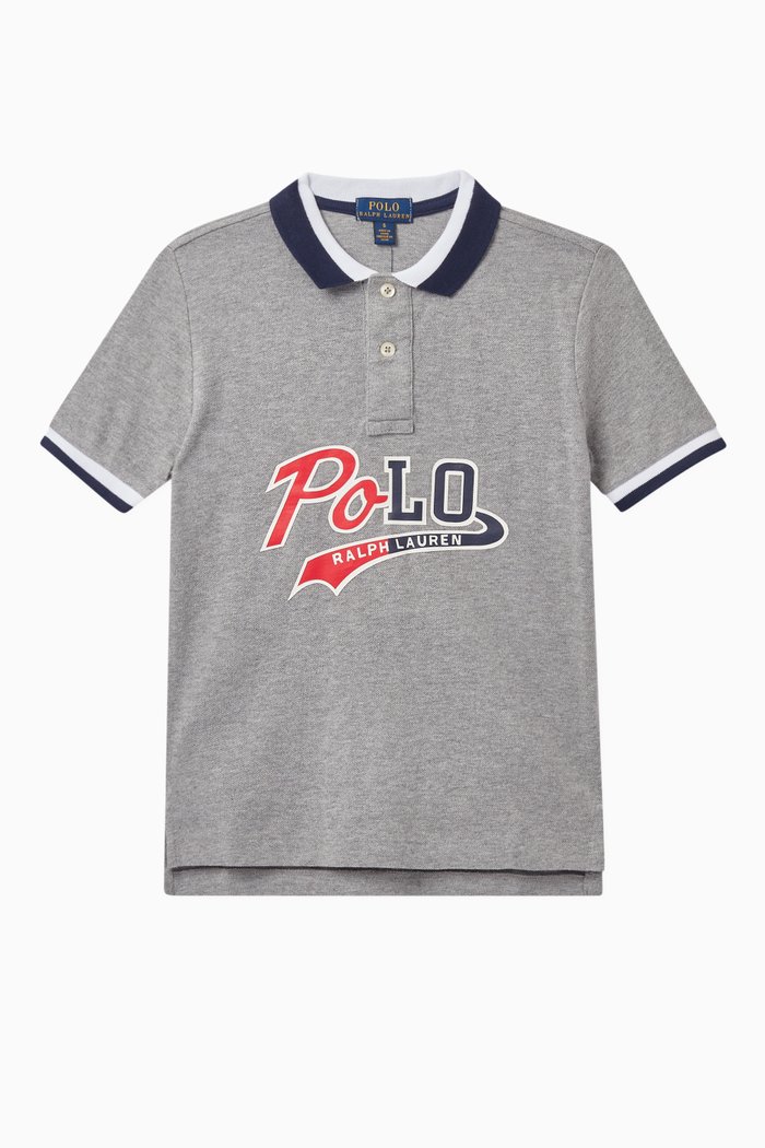 

Logo Cotton Mesh Polo Shirt, Grey