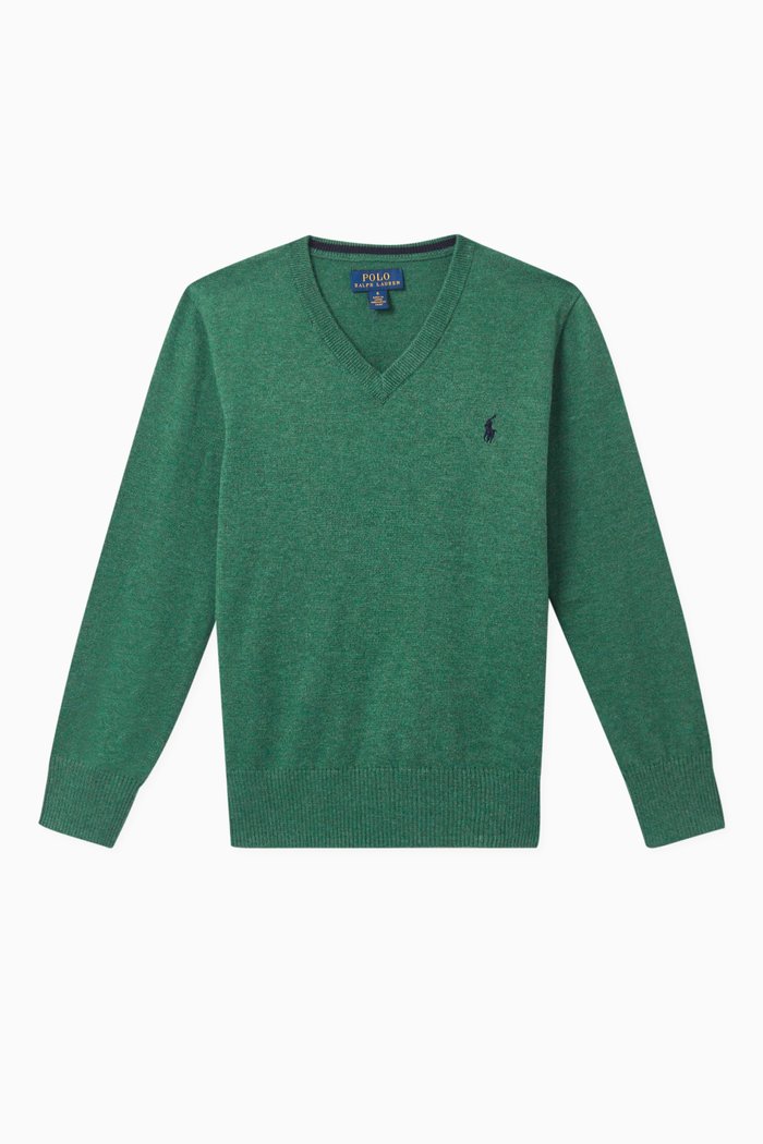 

Cotton V-Neck Jumper, Green