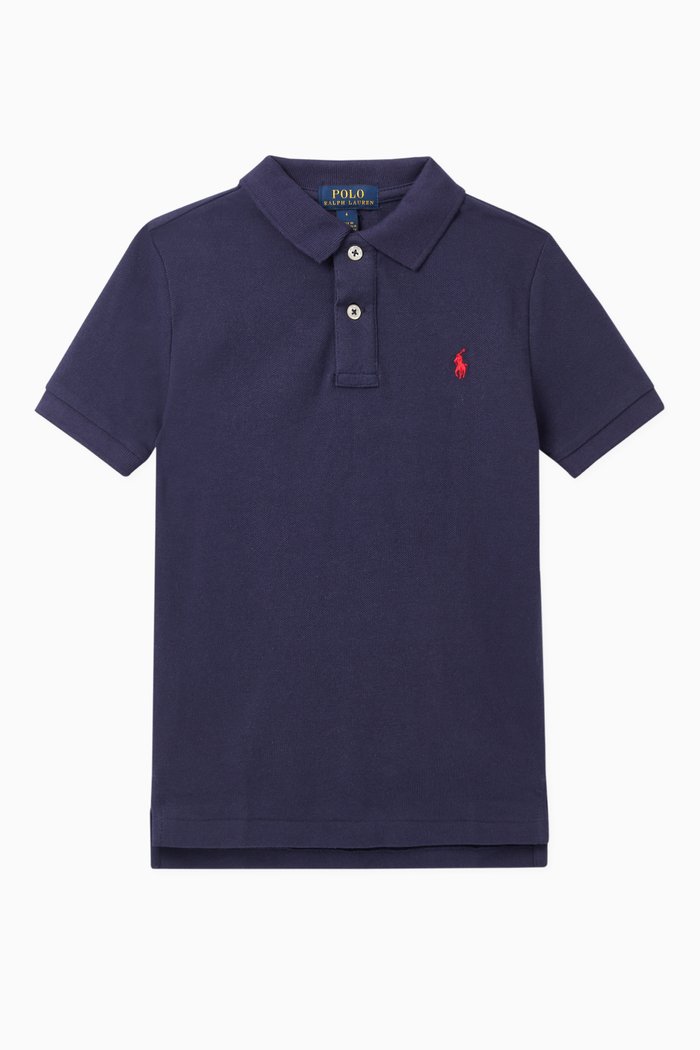 Cotton Mesh Polo Shirt, Blue
