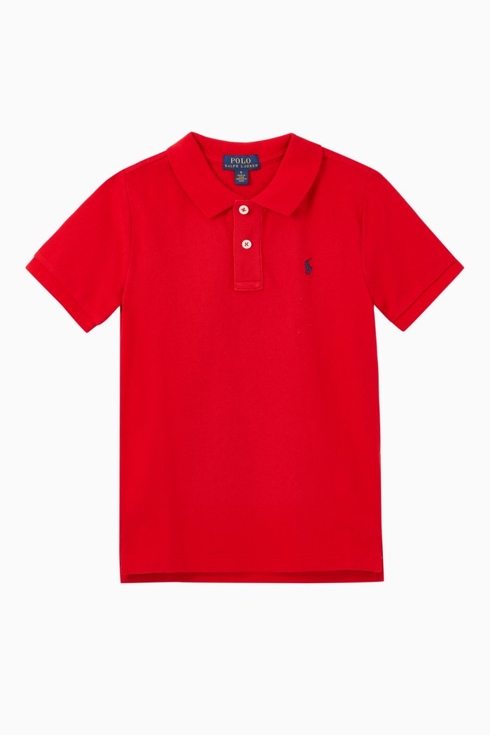 

Cotton Mesh Polo Shirt, Red