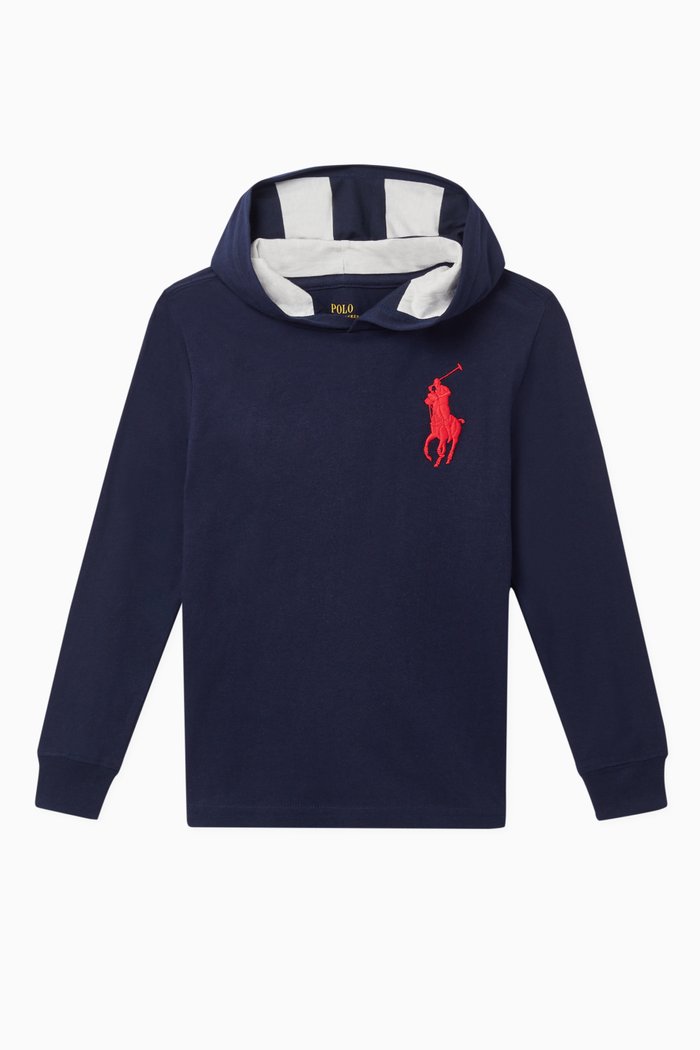 Big Pony Cotton Hooded T-Shirt, Blue