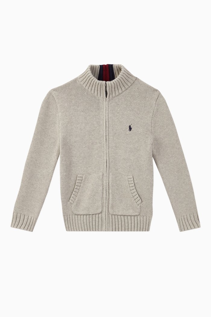 

Cotton Full-Zip Jumper, Grey