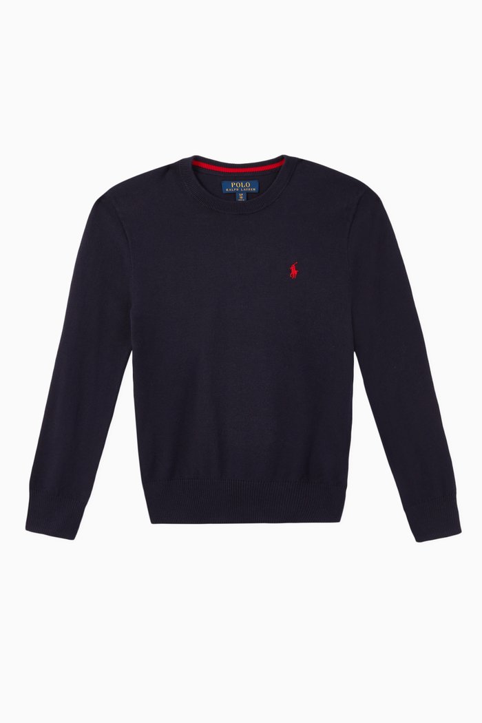 Cotton Crewneck Jumper, Blue