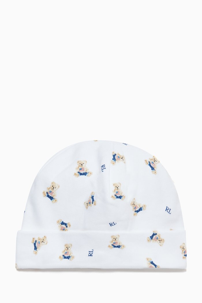

Polo Bear Cotton Interlock Hat in Cotton, White