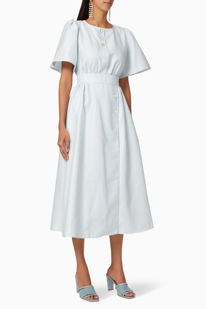 Buttoned Textured Dress, Blue