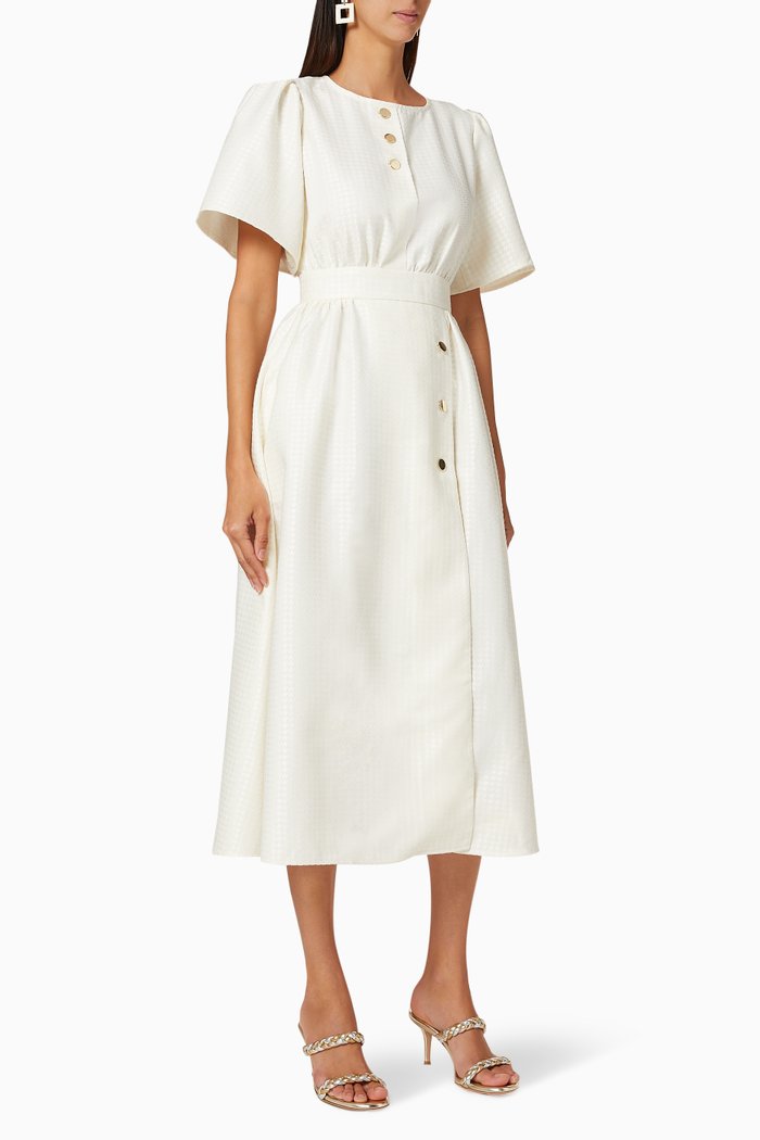 

Buttoned Textured Dress, Neutral