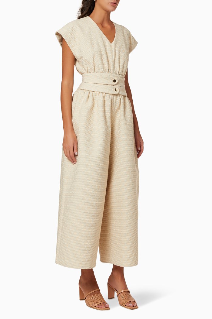 Textured Belted Jumpsuit, Neutral