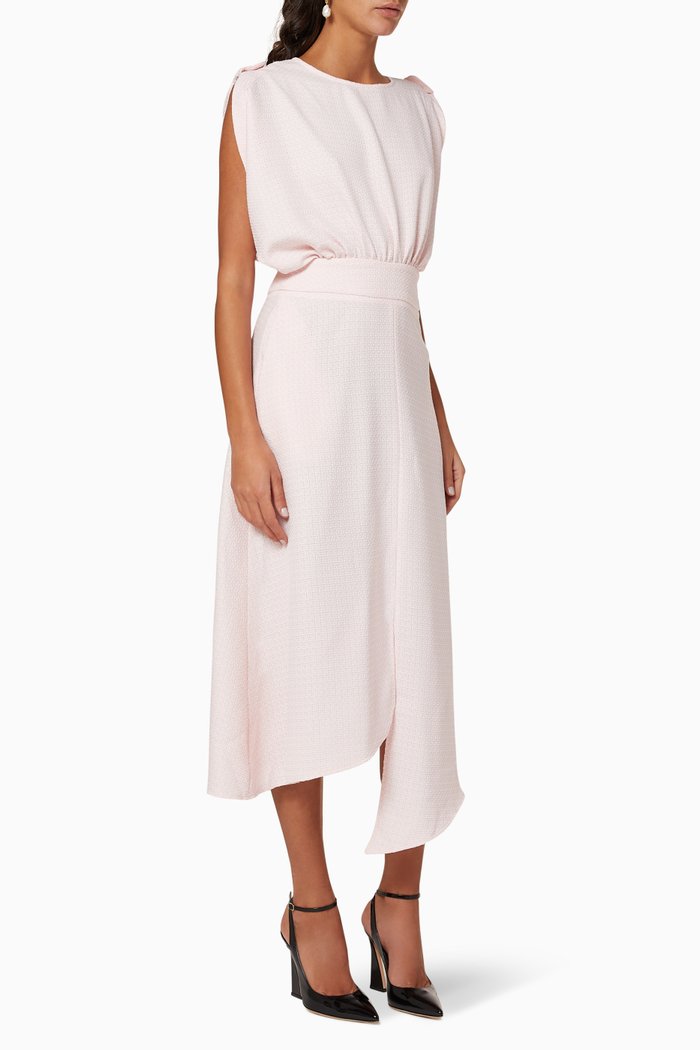 

Asymmetrical Button-Tab Dress, Pink