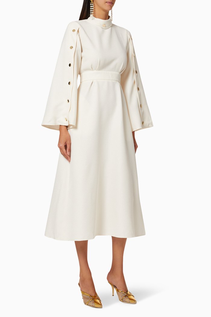 

Buttoned Textured Dress, Neutral