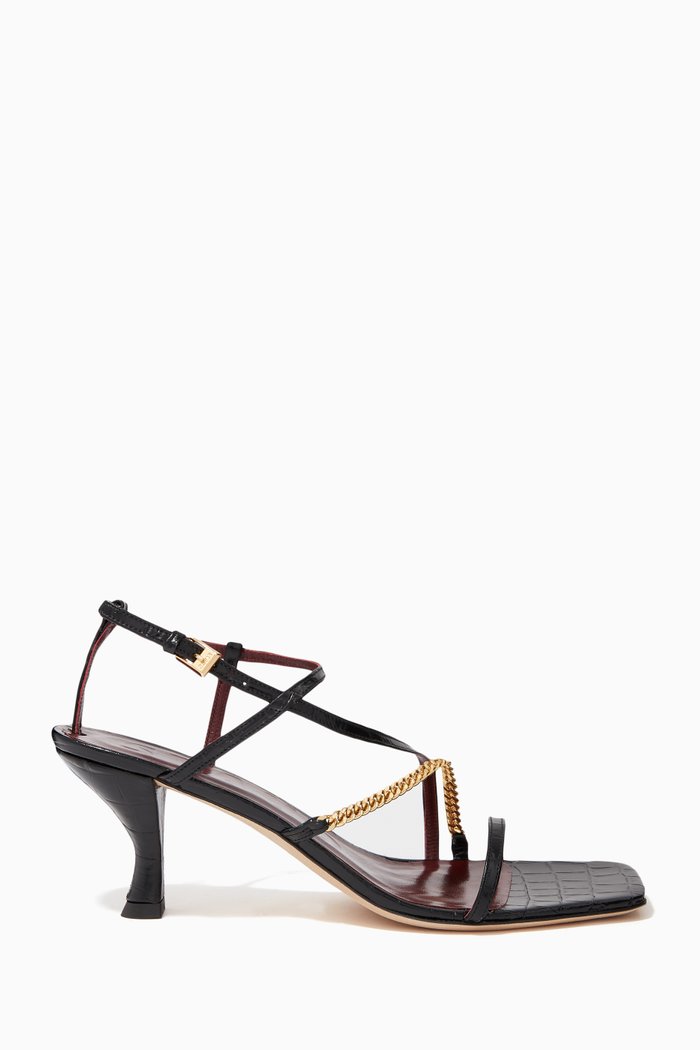 

Gita 60 Chain Sandals in Croc-Embossed Leather, Black