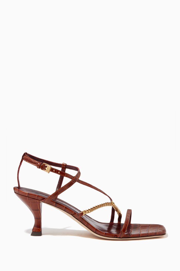 Gita 60 Chain Sandals in Croc-Embossed Leather, Brown