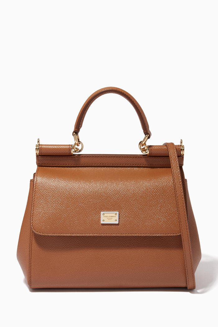 

Small Sicily Bag in Dauphine Leather, Brown