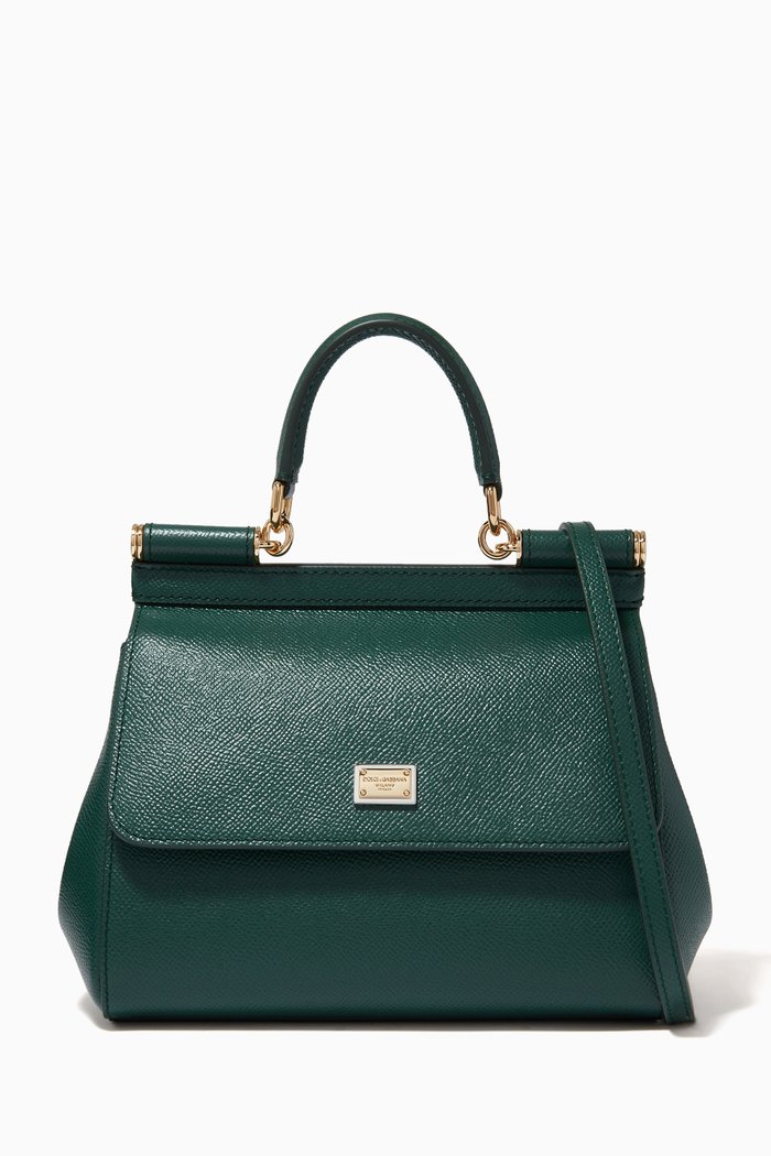 Small Sicily Bag in Dauphine Leather, Green