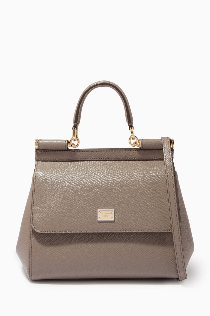 

Small Sicily Bag in Dauphine Leather, Neutral