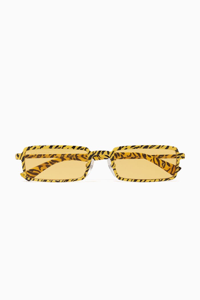 

Graphic Rectangle Sunglasses in Zebra-Printed Metal, Brown