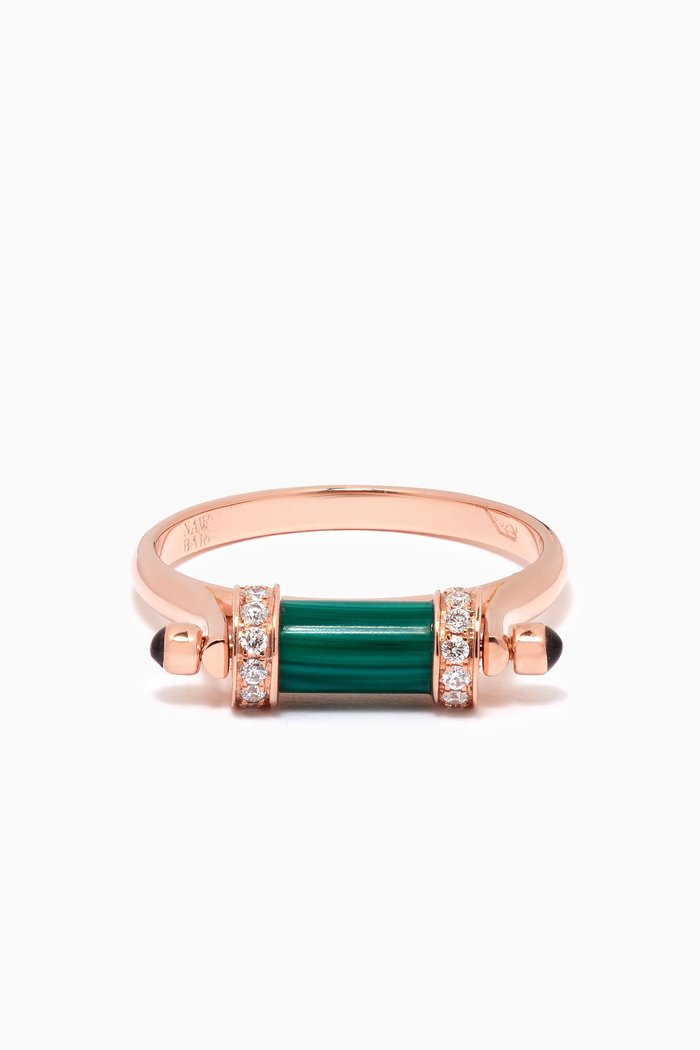

Pillar Malachite & Diamond Ring in 18kt Rose Gold, Green