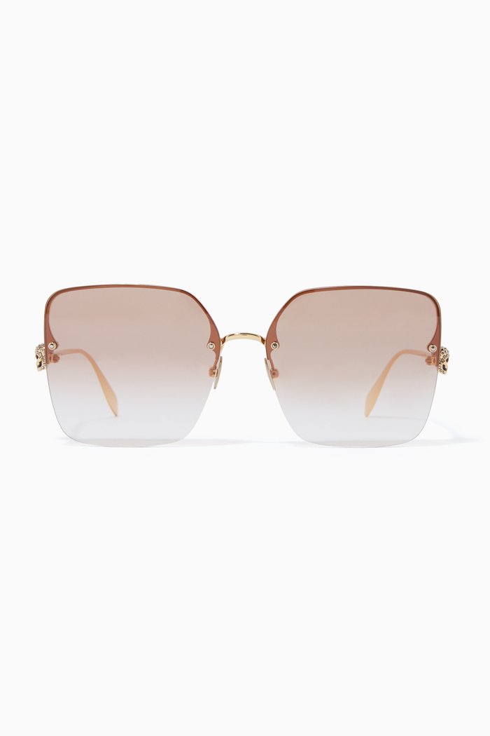 

Skull Jewelled Square Sunglasses, Gold