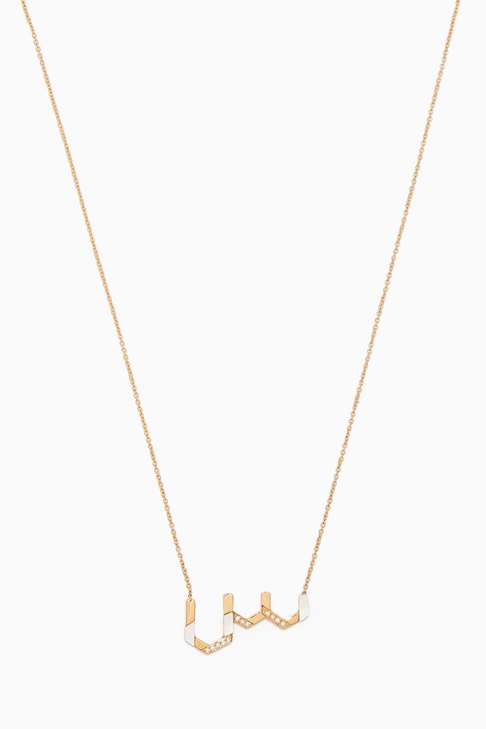 

28 Initial Diamond Necklace with Mother of Pearl in 18kt Yellow Gold