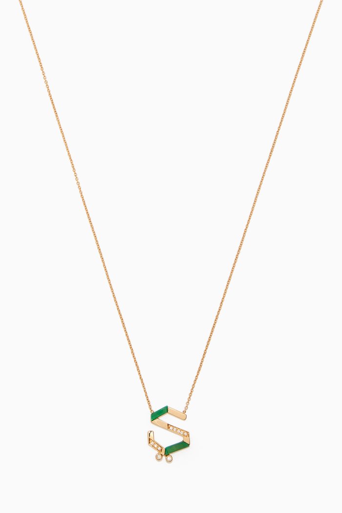 

28 Initial Diamond Necklace with Aventurine in 18kt Yellow Gold