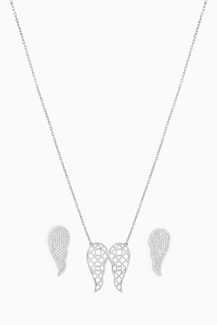 

Freedom Necklace/ Earrings with Pavé Diamonds in 18kt White Gold