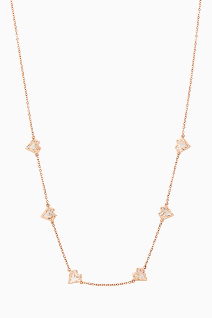 

Multi Six Hearts Necklace with Mother of Pearl in 18kt Rose Gold
