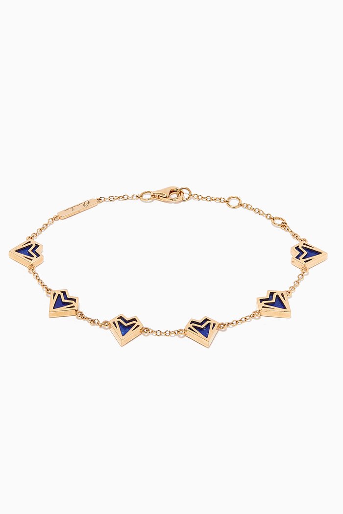 Multi Six Hearts Bracelet with Lapis Lazuli in 18kt Yellow Gold