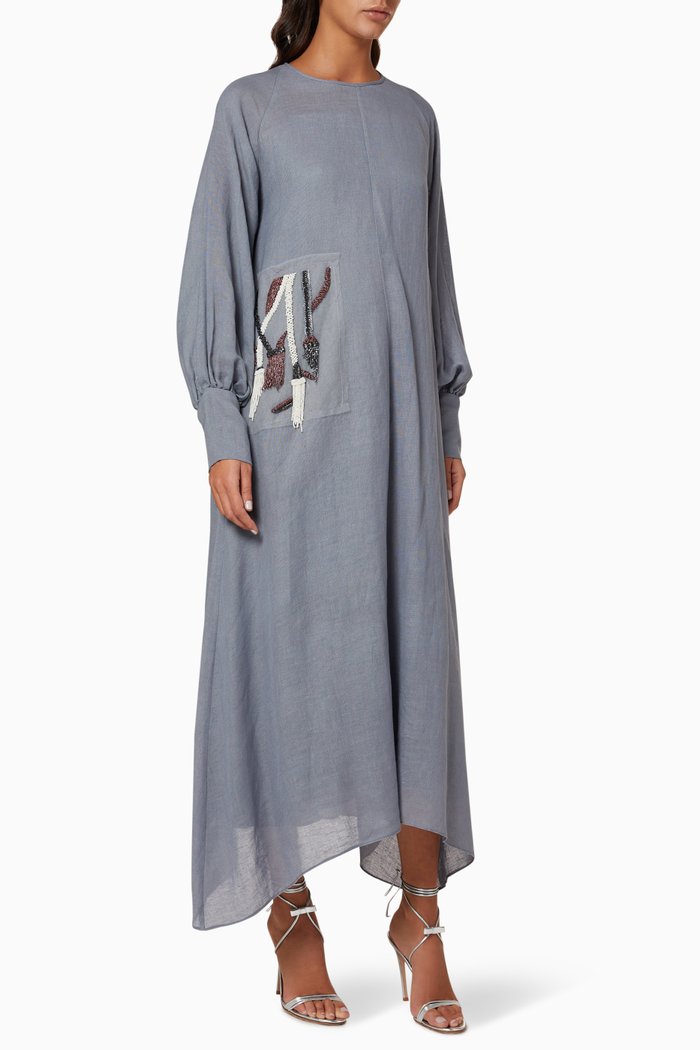 Mesh Sequins Cotton Kaftan, Grey