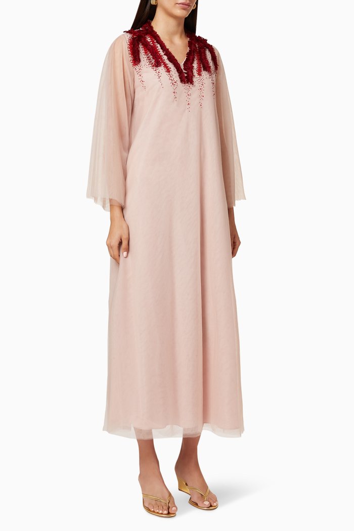

Sequin Embroidered Organza Kaftan, Pink