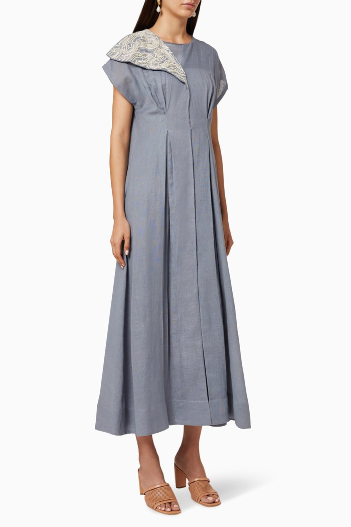Pleated Cotton Kaftan, Grey