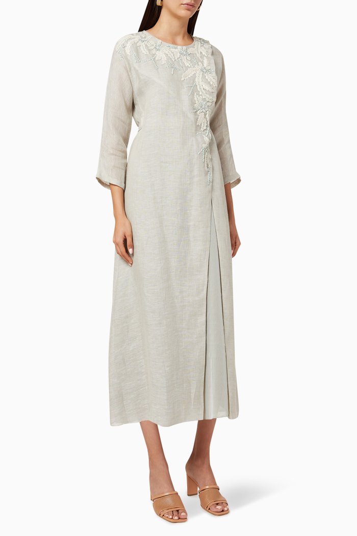 

Floral Embroidered Cotton Kaftan, Neutral