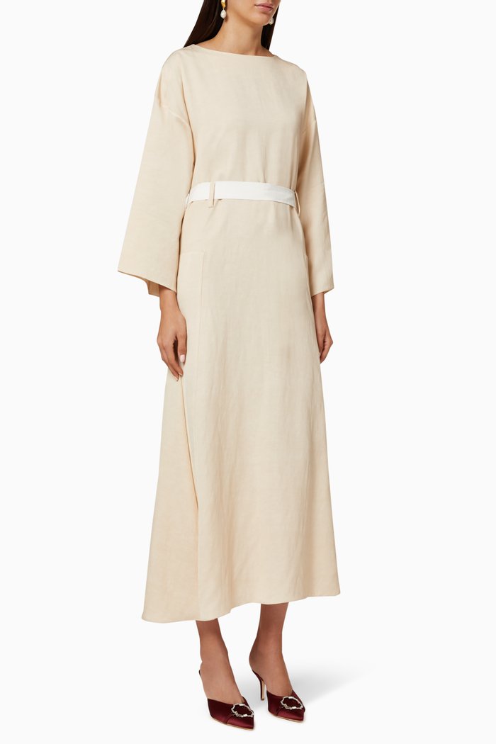 

Asymmetric Belted Dress, Neutral