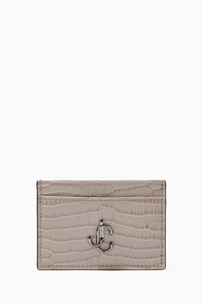 Umika Card Holder in Croc-embossed Leather, Neutral
