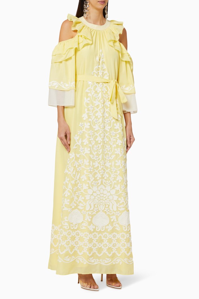 

Zebo Appliqué Ottomon Kaftan, Yellow