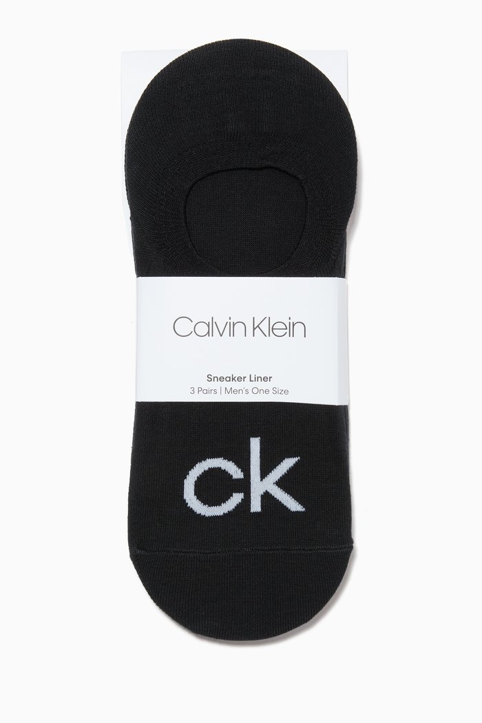 

Logo Combed Cotton Invisible Socks, Set of 3, Black