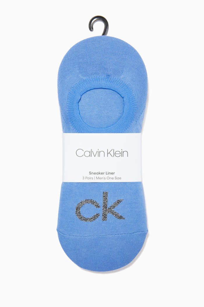 

Logo Combed Cotton Invisible Socks, Set of 3, Blue