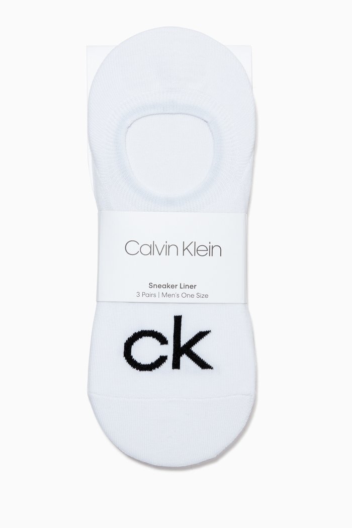 

Logo Combed Cotton Invisible Socks, Set of 3, White