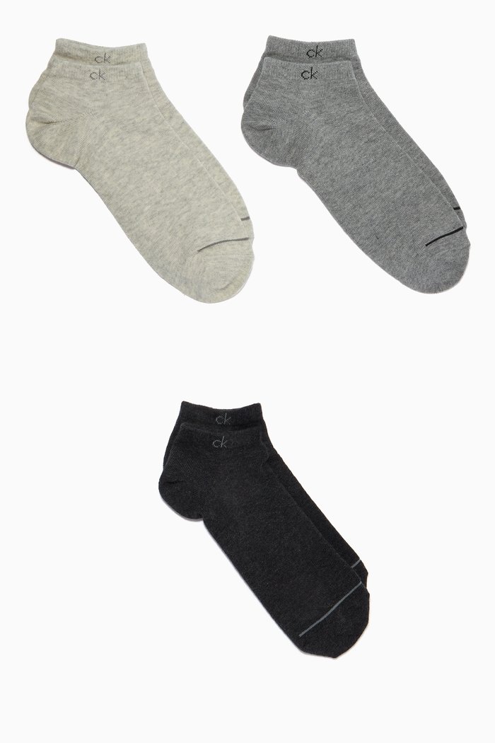 Combed Cotton Trainer Socks, Set of 3, Grey