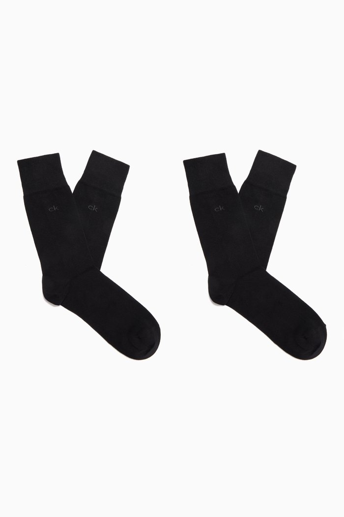 

Flat Knit Crew Socks, Set of 2, Black