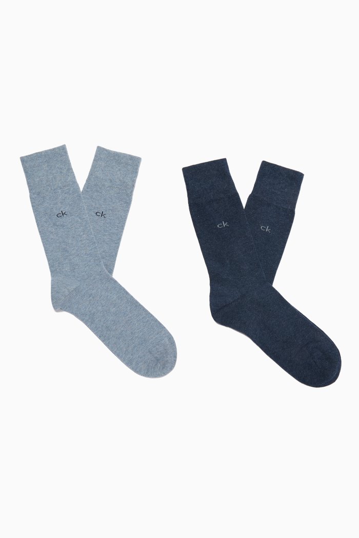 

Flat Knit Crew Socks, Set of 2, Blue