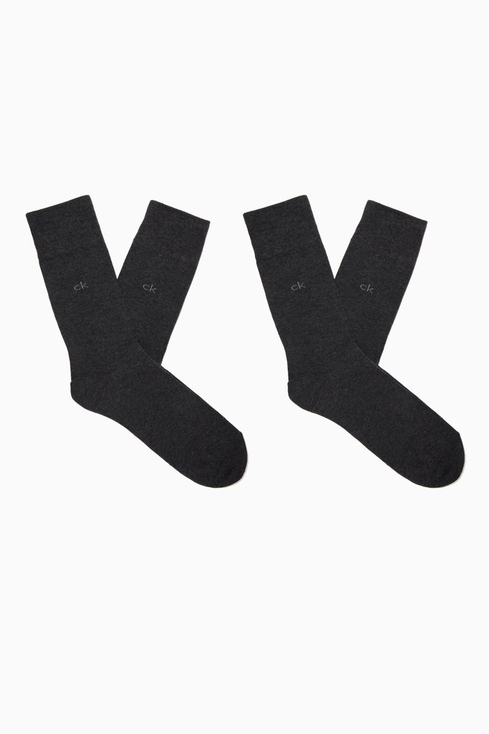 

Flat Knit Crew Socks, Set of 2, Grey