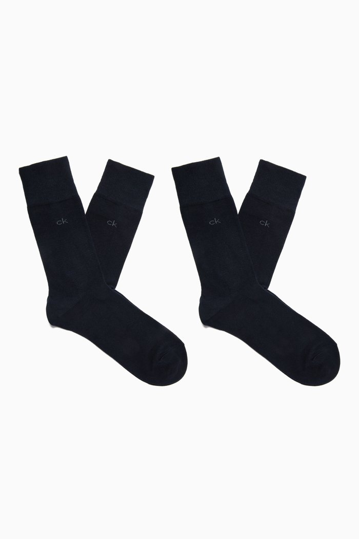 

Flat Knit Crew Socks, Set of 2, Blue