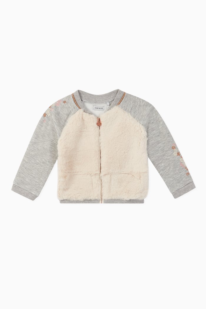 

Faux Fur Marl Cotton Cardigan, Grey