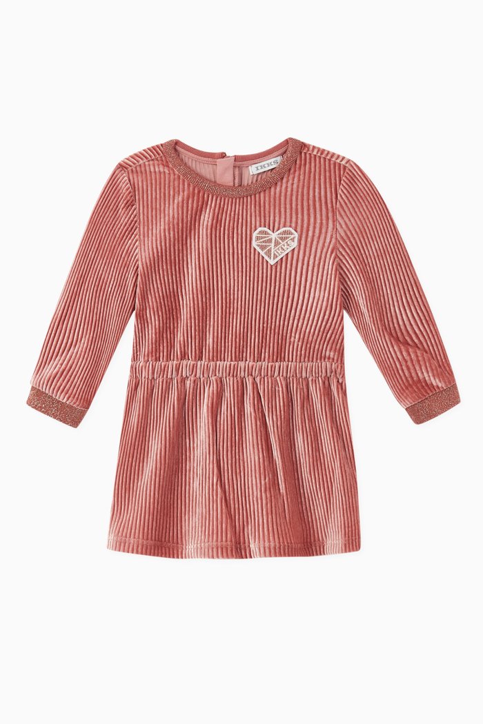 

Pleated Velour Dress, Brown