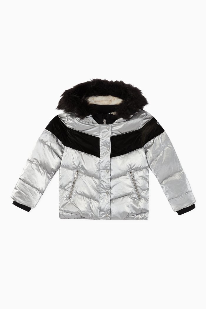 

Faux Fur Hooded Padded Jacket, Silver