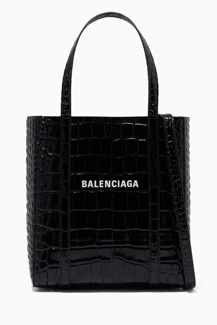 

Everyday XXS Tote Bag in Shiny Croc-Embossed Calfskin, Black