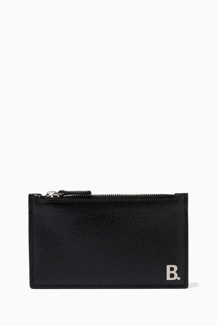 

B. Cash Long Card Holder in Grained Calfskin, Black