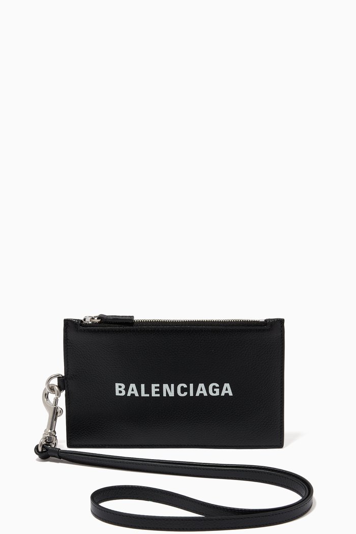 Cash Passport & Phone Zipped Holder in Grained Calfskin, Black