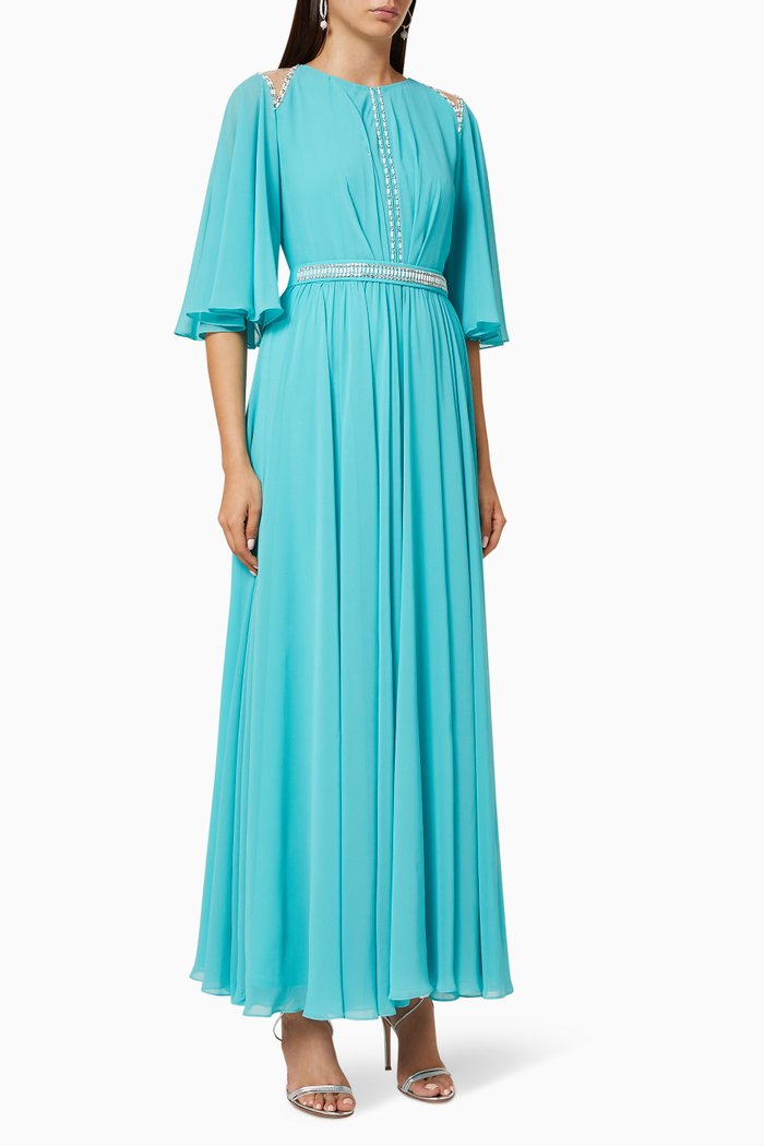 

Embellished Crepe Dress, Green
