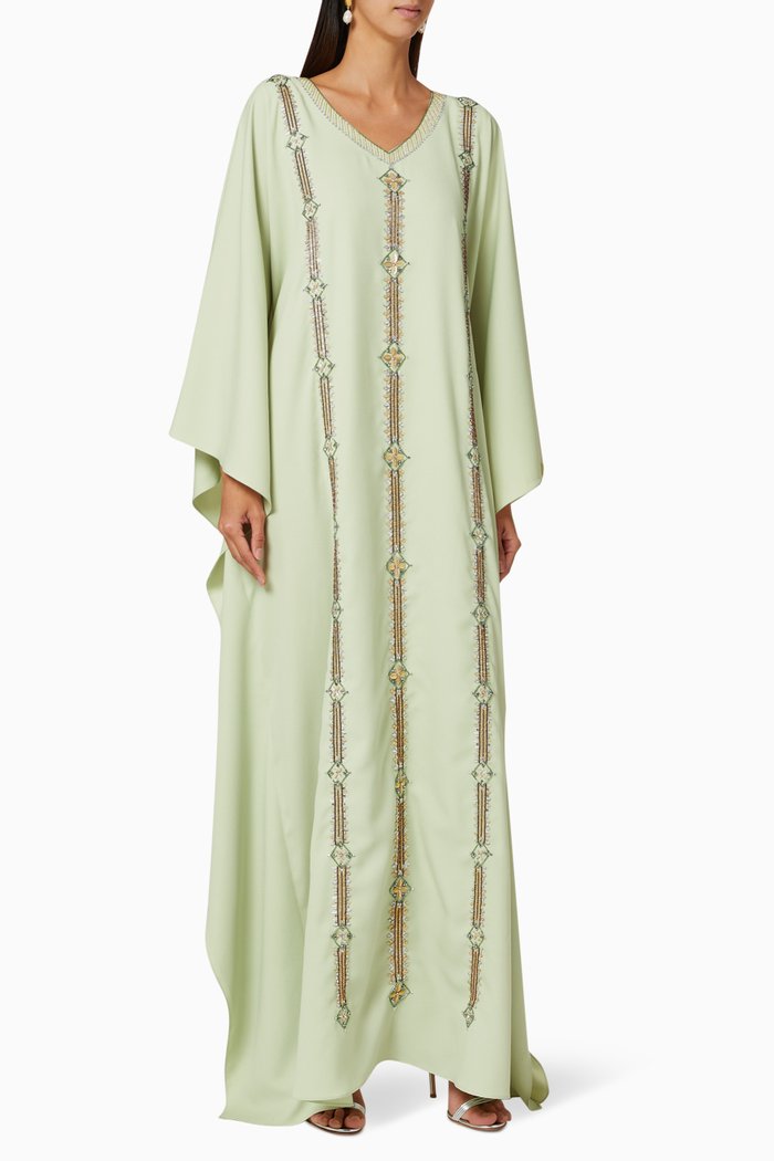 

Bead Embellished Thoub-Style Kaftan, Green